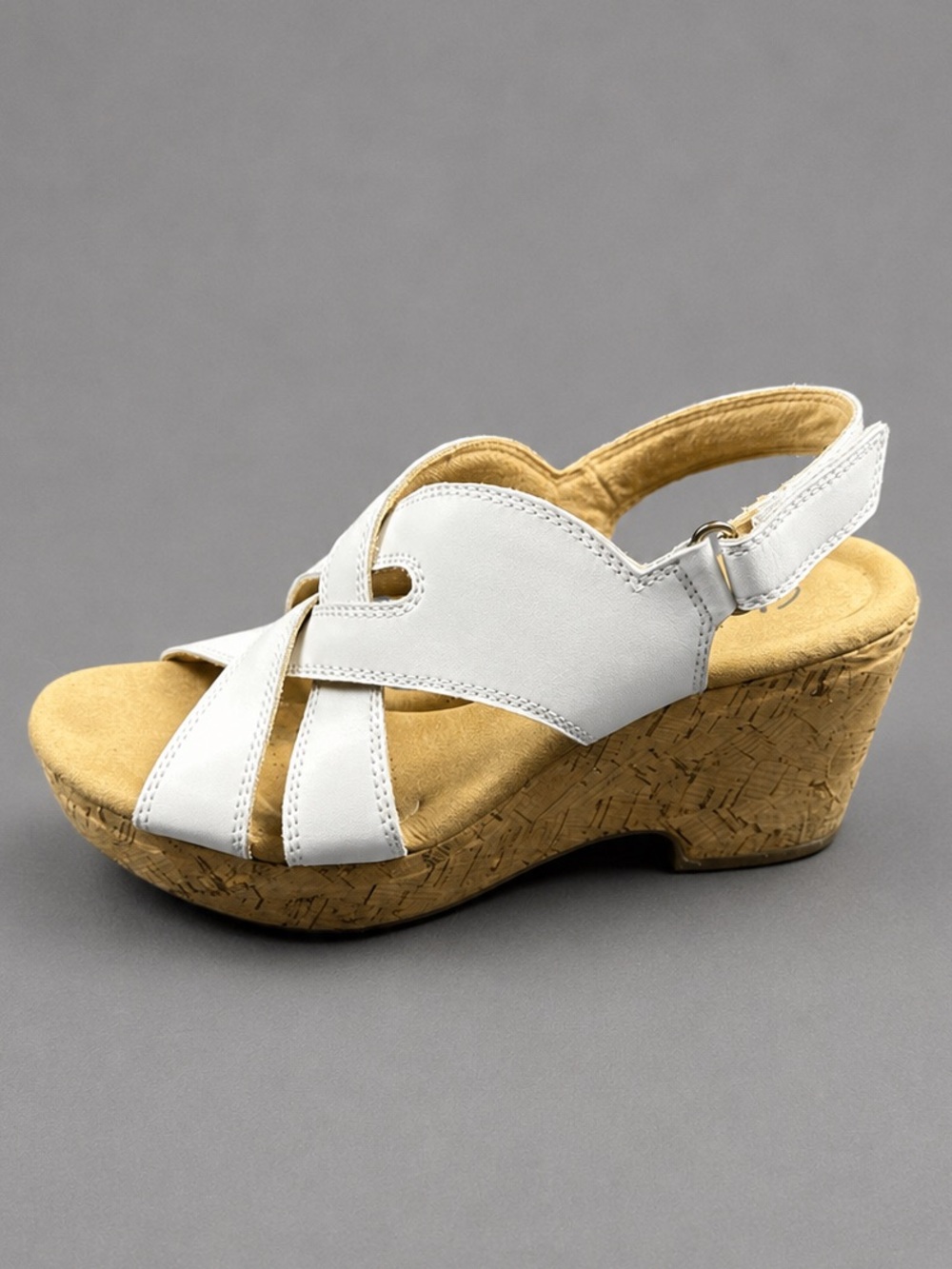 Clarks Giselle Beach White Leather Cork Wedge Slingback Sandals Women’s Size 8 - Picture 5 of 8